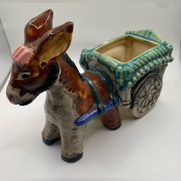 Japan Porcelain Brown Donkey Rickshaw Planter Vintage - Picture 5 of 10